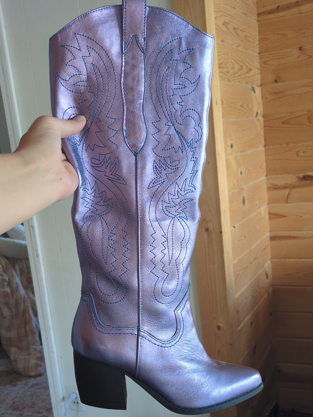 Metallic Lavender Western Knee-High Boot